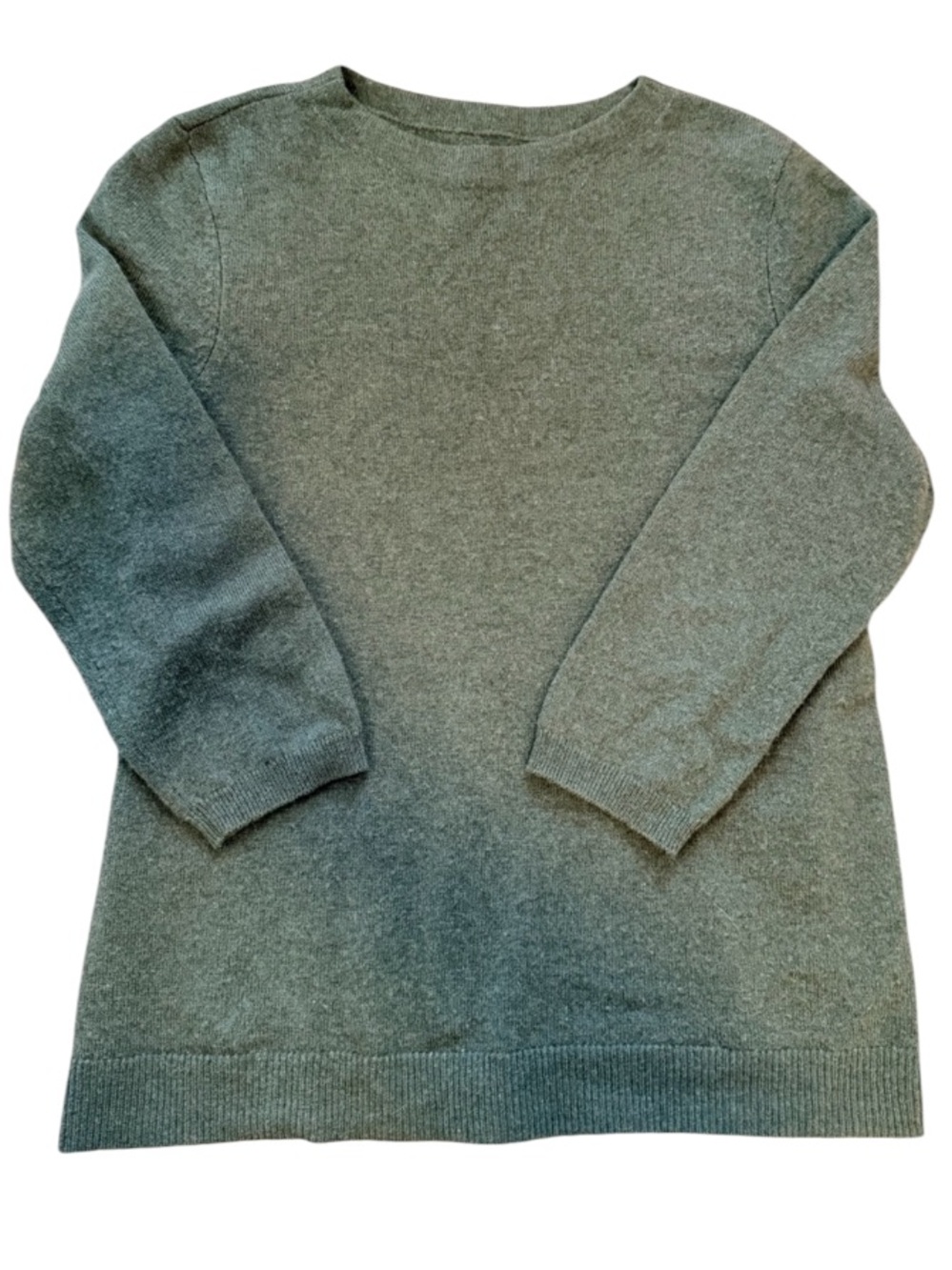 Green 100% Cashmere Crewneck 3/4 Sleeve Sweater